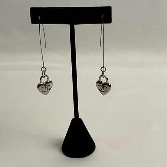 Authentic Chanel Silver heart locket V Earrings - Picture 1 of 3